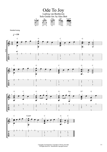 Ode To Joy Fingerstyle Guitar Music Sheet Download - TopMusicSheet.com