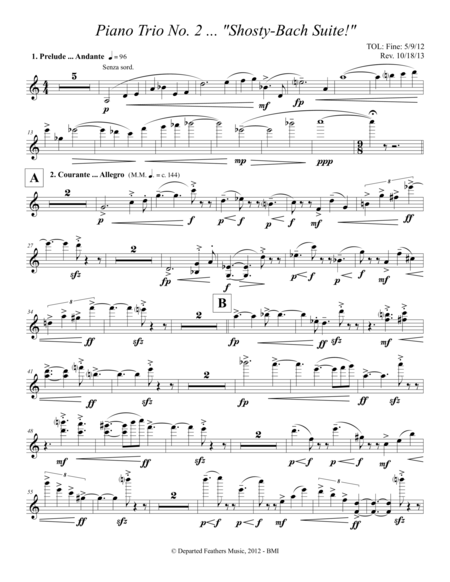Piano Trio No 2 Shosty Bach Suite 2012 Rev 2013 Violin