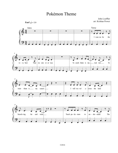Pokmon Theme Song Easy Piano Music Sheet Download Topmusicsheet Com.