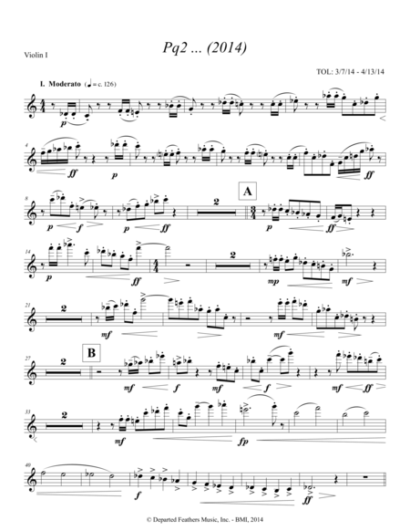 Pq2 2014 For Piano And String Quartet Violin 1 Part