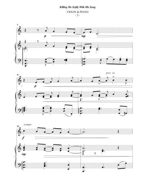 Roberta Flack Killing Me Softly With His Song For Violin Piano Music Sheet Download 5378