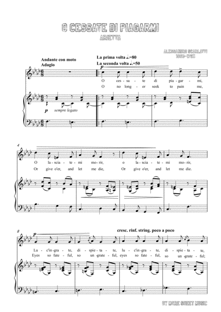 Scarlatti O Cessate Di Piagarmi In F Minor For Voice And Piano Music Sheet  Download - TopMusicSheet.com