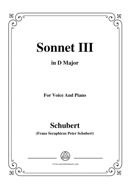Schubert Sonnet Iii In D Major For Voice Piano