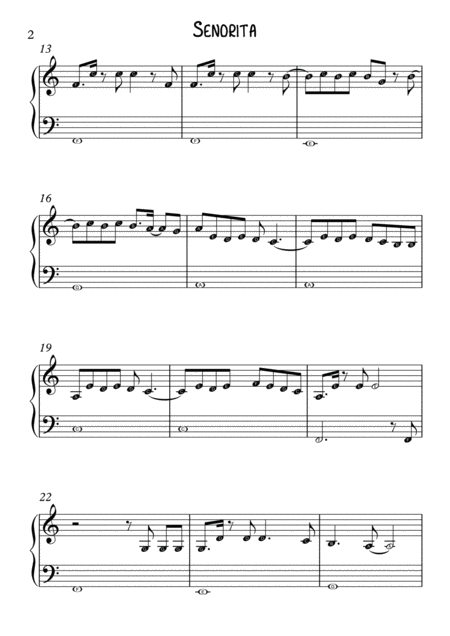 Ongebruikt Senorita Easy Piano With Note Letters Music Sheet Download WK-37