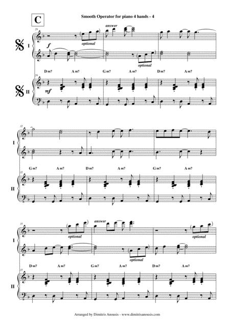 Smooth Operator Amazing Piano 4 Hands Arrangement Music Sheet Download ...