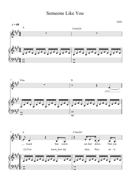 Someone Like You Adele Piano And Voice With Guitar Chords Music Sheet Download Topmusicsheet Com