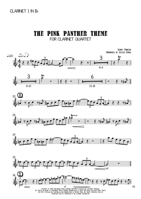 The Pink Panther For Clarinet Quartet.