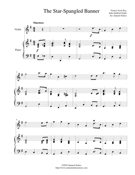 The Star Spangled Banner For Violin And Piano.