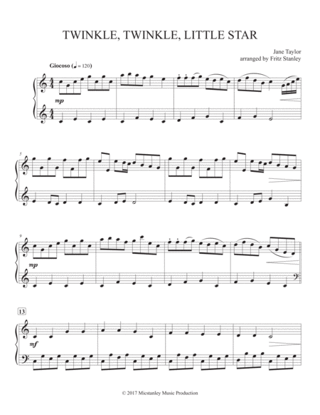 Twinkle Twinkle Little Star Piano Solo Music Sheet Download ...