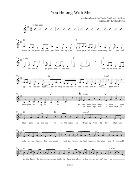 You Belong With Me Taylor Swift Lead Sheet Music Sheet Download